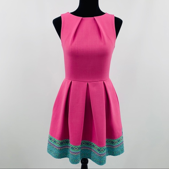 Closet Dresses & Skirts - Closet Pink Dress with Blue Embroidered Hem
